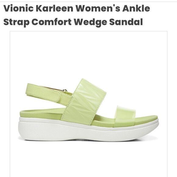 Nwt Vionic “Karleen”lime green leather & transparent platform sandals. - Picture 1 of 10